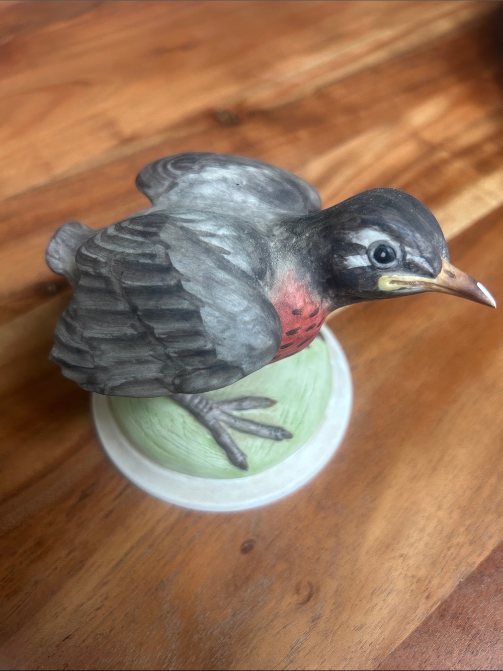 Hand-Painted Ceramic Robin Figurine - Gray and Red